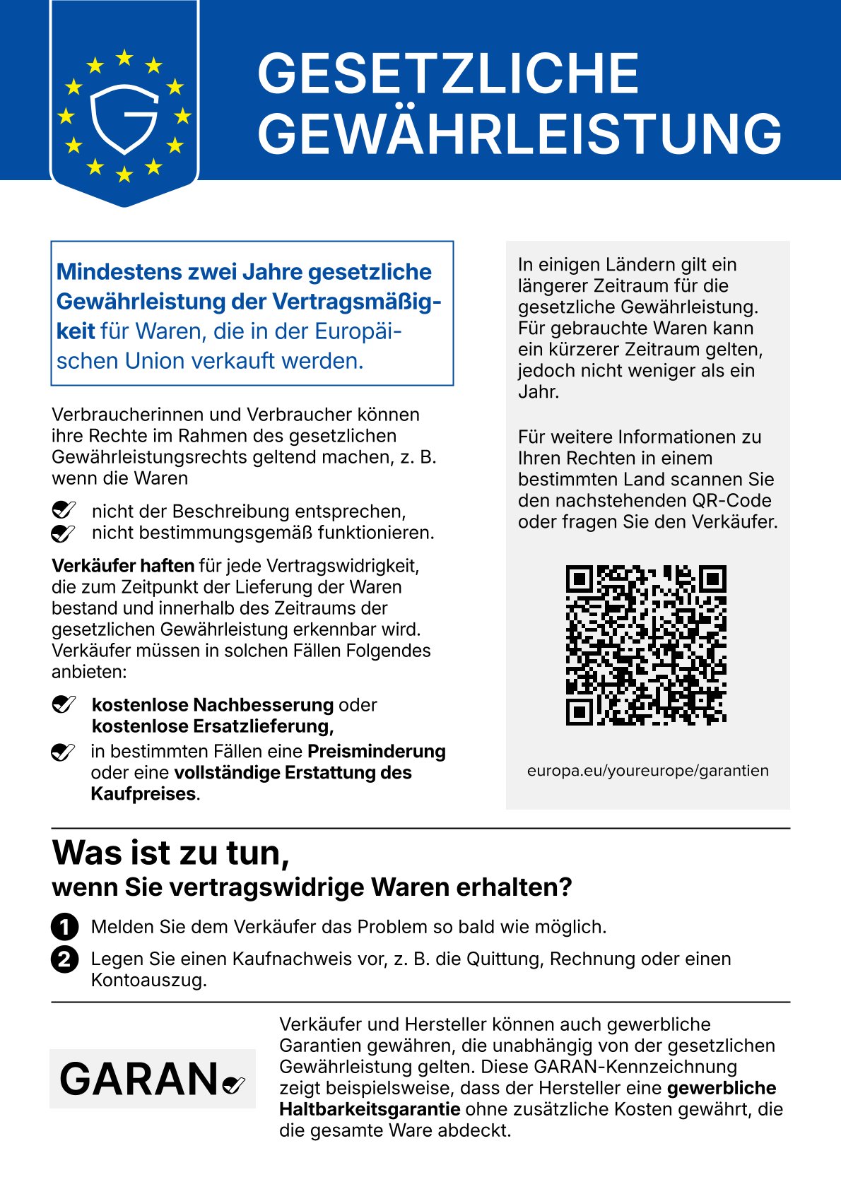 EU-Information zur gesetzlichen Gewährleistung