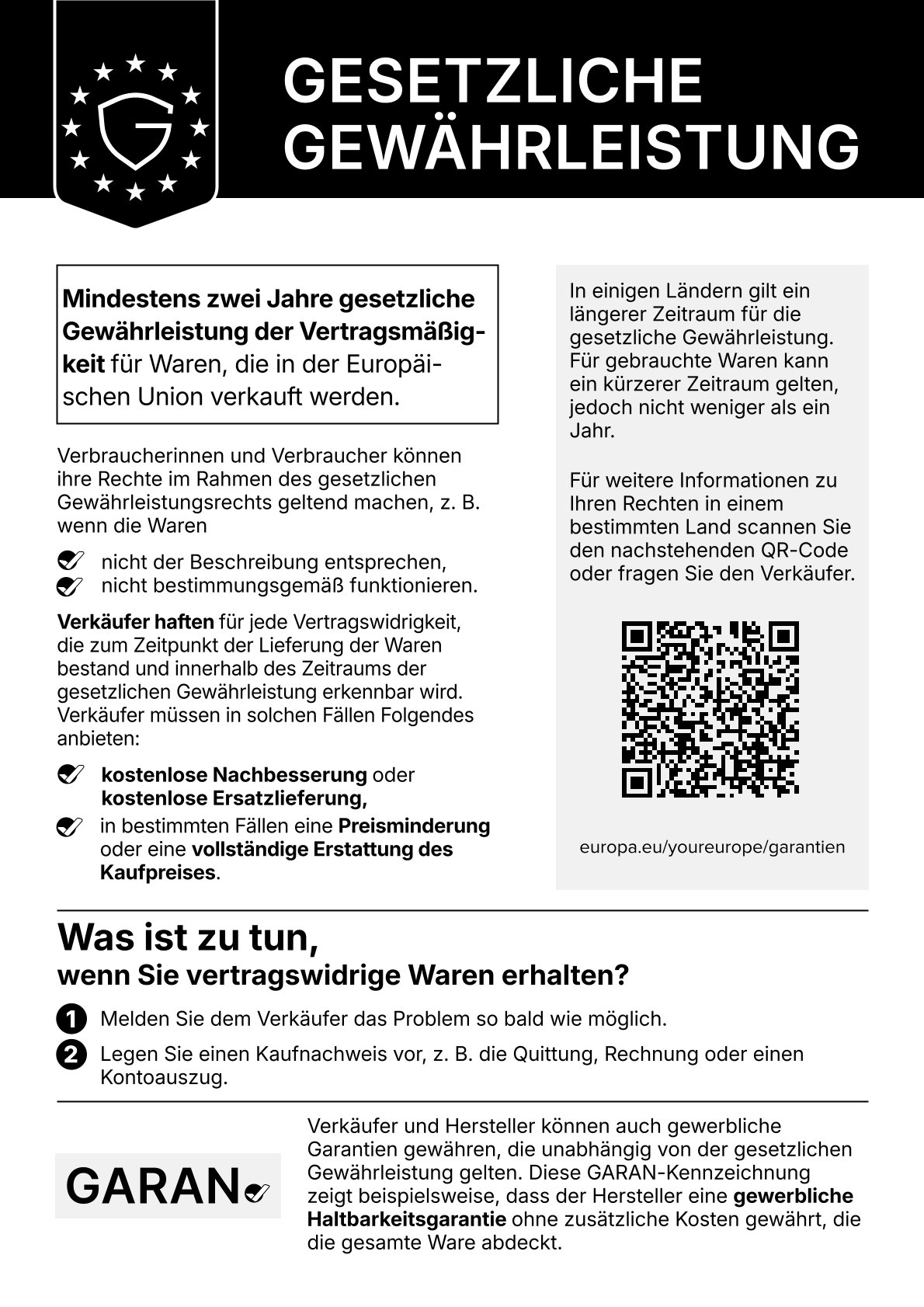EU-Information zur gesetzlichen Gewährleistung